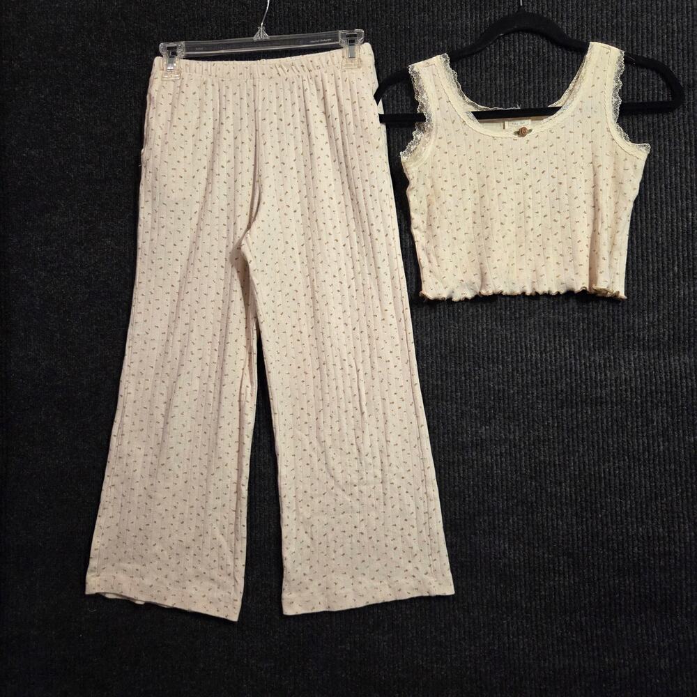 full tilt floral thermal lace co-ord set top pants medium coquette loungewear